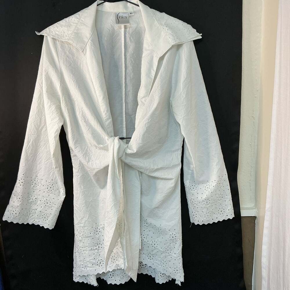 Finley White Eyelet Front-Tie Long Sleeve Shirt